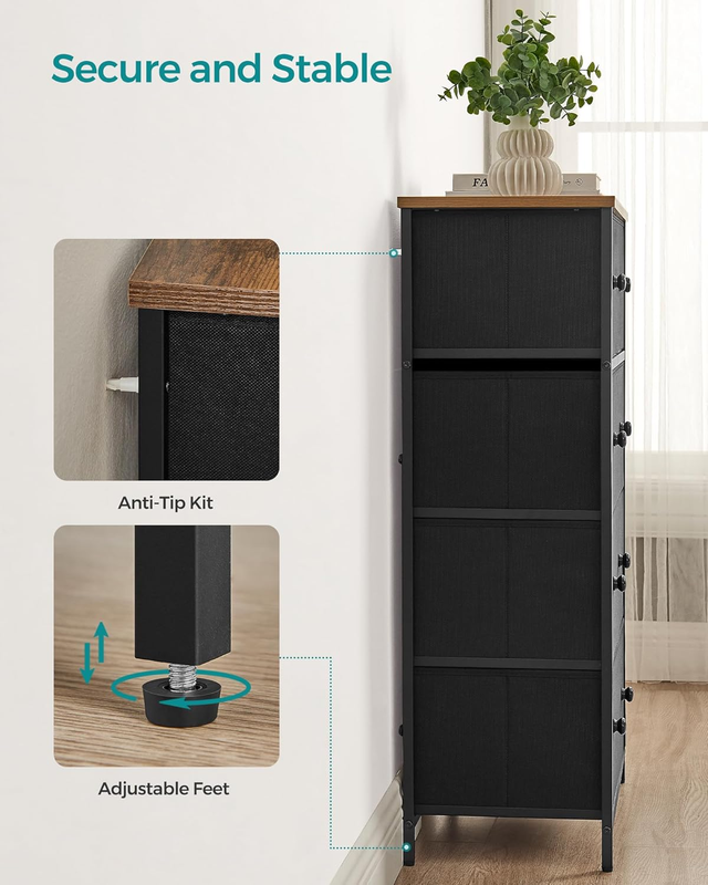 Drawer Dresser, Storage Dresser Tower with 5 Fabric Drawers, Dresser Unit, for H