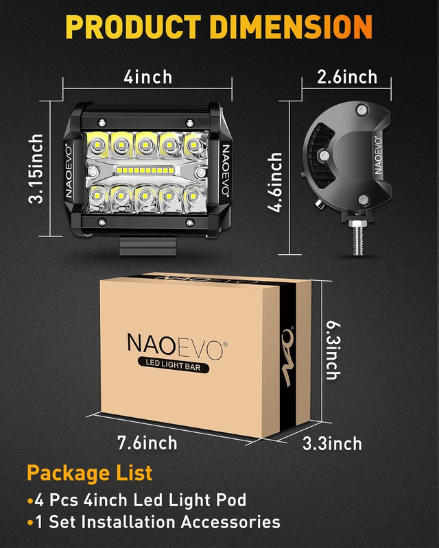 4 Inch LED Pod Lights, 240W 24,000LM LED Fog/Driving/Off Road Lights with Spot F