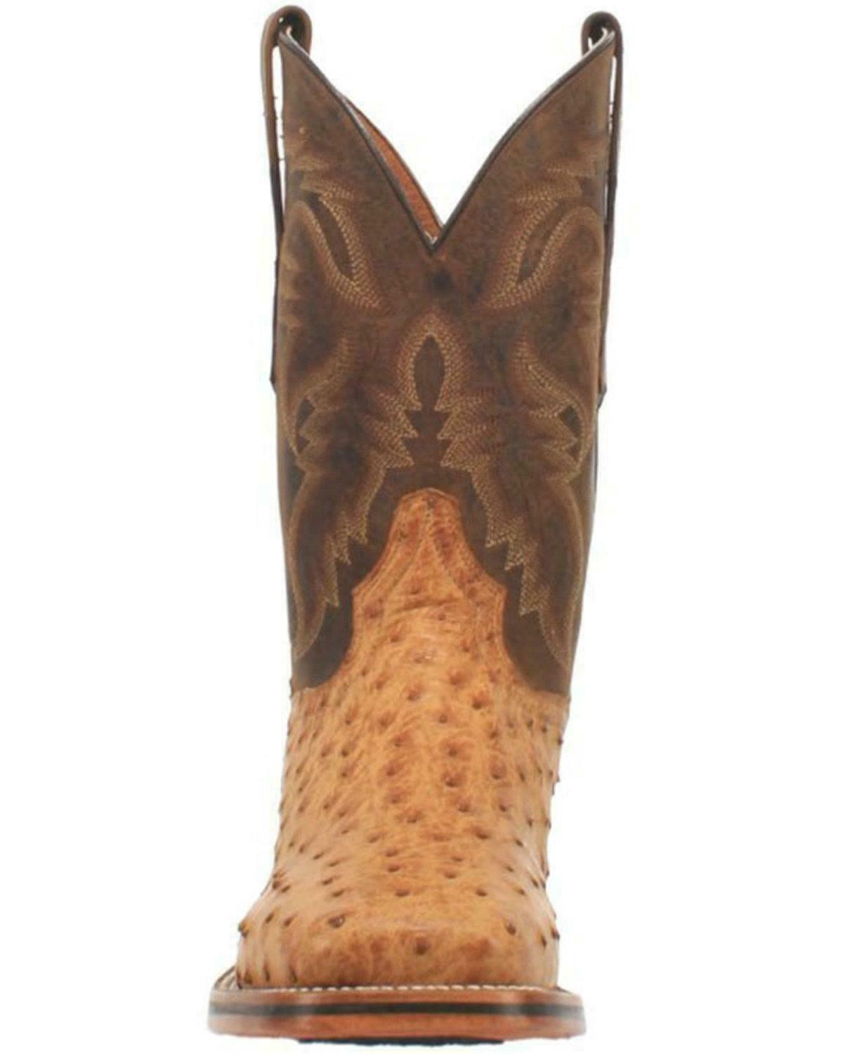 Pre-owned Dan Post Men's Kershaw Exotic Ostrich Skin Western Boot Wide Square Toe - Dp4951 In Brown