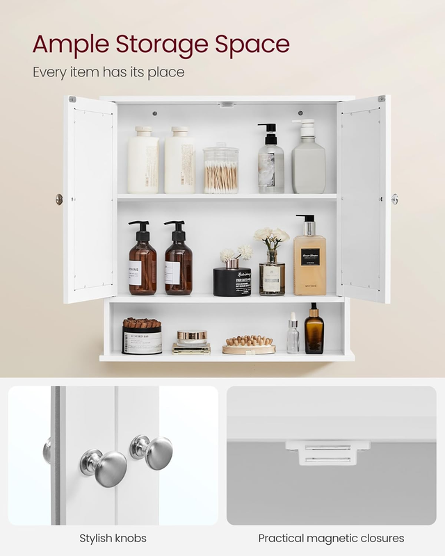 Bathroom Cabinet with Mirror, Wall Cabinet with 2 Mirrored Doors, Adjustable She