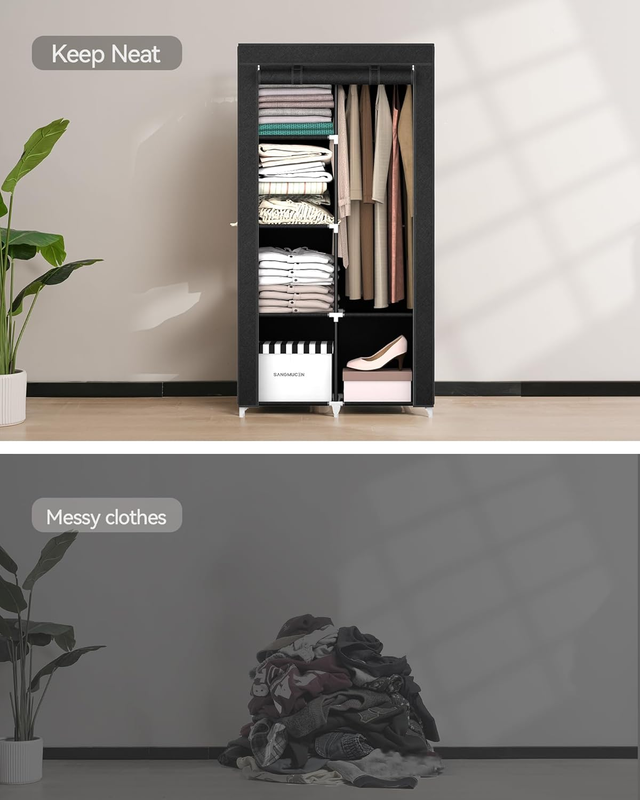 Portable Closet, 34.6" Wx 17.7" D x 65.1" H, Black