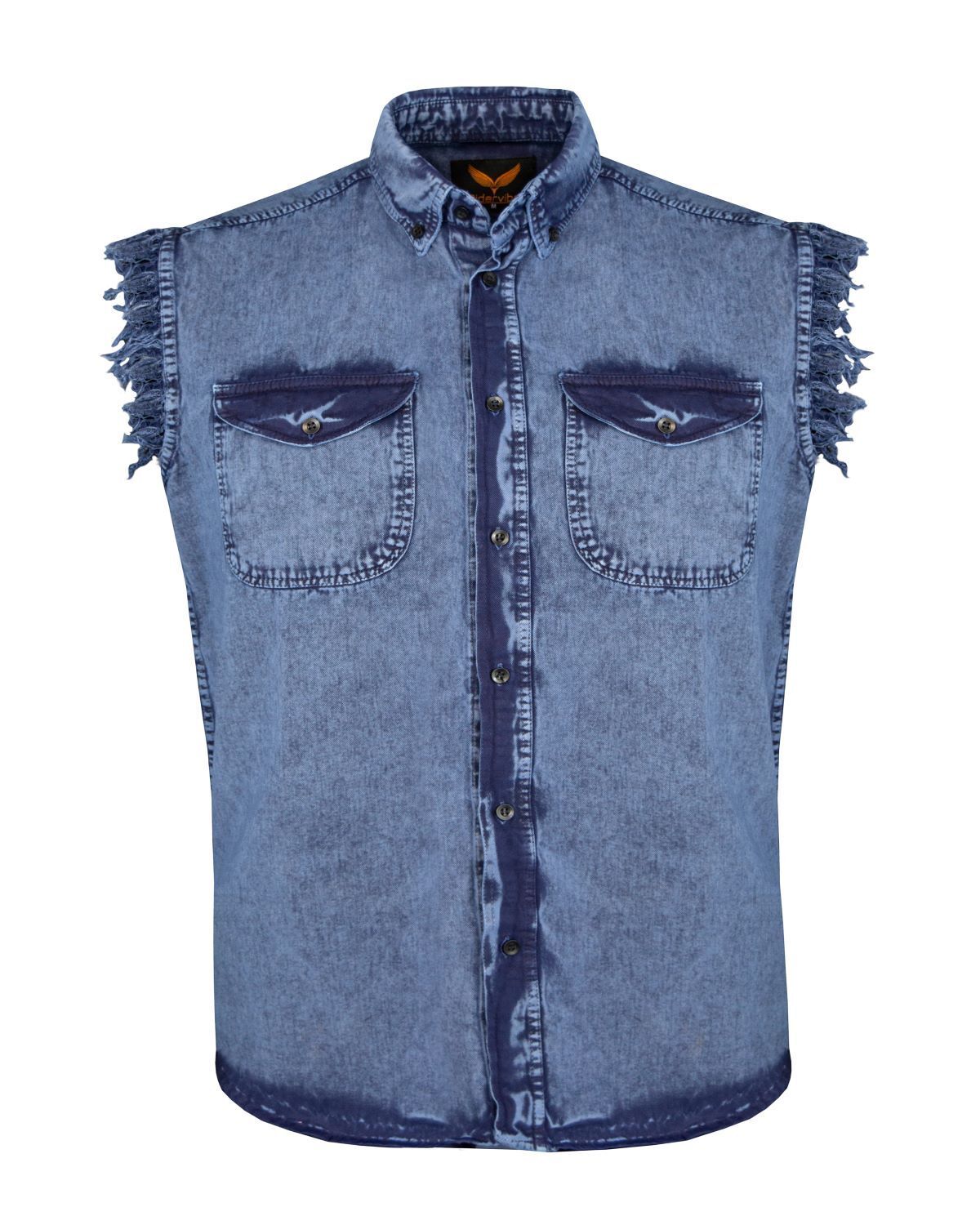 Mens Dark Blue Cotton Stonewash Sleeveless Cut Off Denim Shirt Frayed  Sleeves | eBay