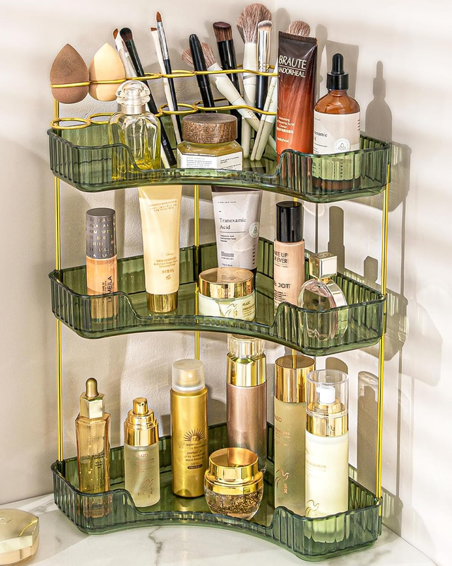 Makeup Organizer Corner Bathroom Counter Storage Acrylic Perfume Skincare Shelf