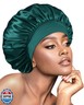 BONNET QUEEN Silk Bonnet for Sleeping Women Satin Bonnet Hair Wrap with Elastic Wide Band Sleep Cap for Curly Hair Anti Frizz Night Cap, Dark Green