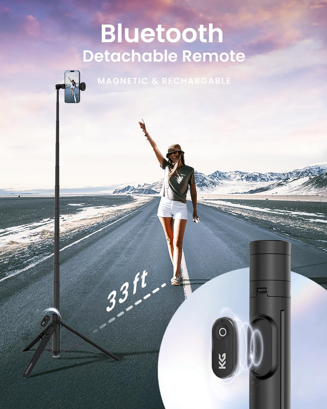 Automatic Tripod for iPhone, 66'' Auto-Open Selfie Stick Tripod with Remote, Jus