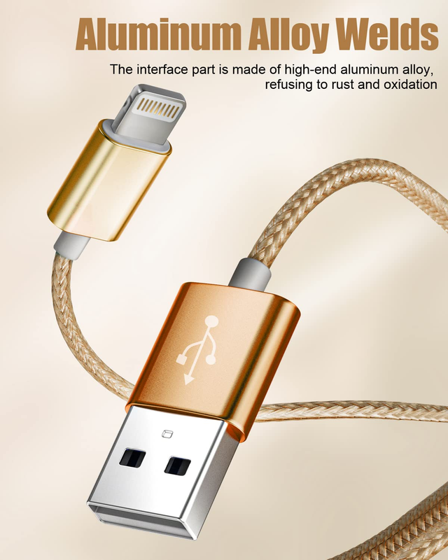 iPhone Charger Cord, 5Pack (3/3/6/6/10ft) Lightning Cable, MFi Certified Nylon B