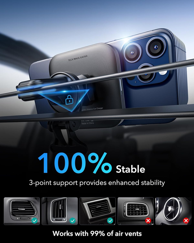 for Qi2 15W MagSafe Car Mount Charger, Qi2-Certified Air Vent/Dashboard Magnetic