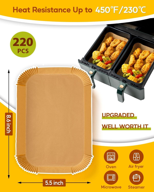 220PCS Rectangle Air Fryer Liners, 8.6x5.5'' Air Fryer Liners Disposable for Nin