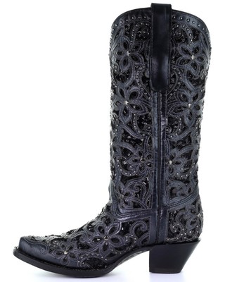 Pre-owned Corral Boots Corral Women's Inlay Embroidery Western Boot - Snip Toe - A3752 In Black