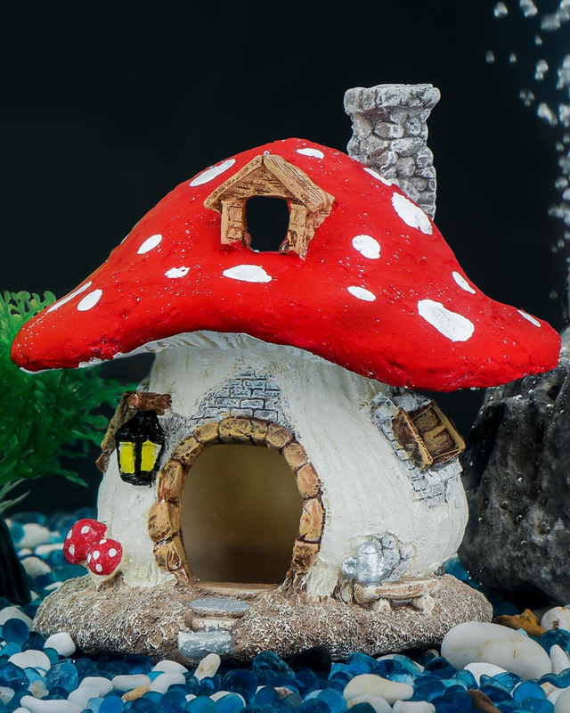 Aquarium Mushroom House Fish Tank Decoration Resin Mushroom Cottage Ornament for