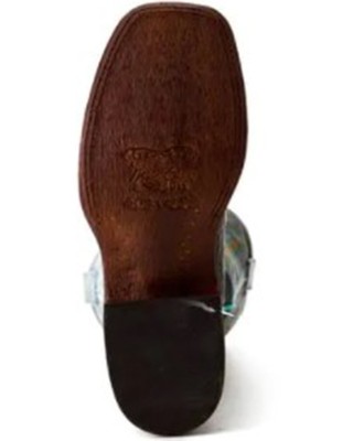 Pre-owned Macie Bean Women's Bite In Shining Armor Caiman Print Leather Western Boot Broad In Blue