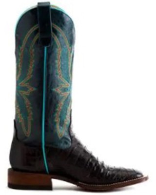 Pre-owned Macie Bean Women's Bite In Shining Armor Caiman Print Leather Western Boot Broad In Blue