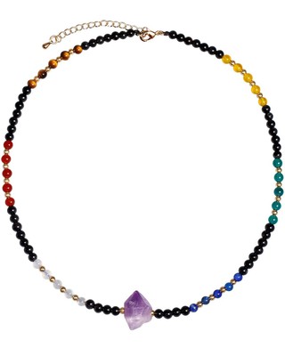 Drusy Quartz Amethyst /7 Chakra Beaded Choker Necklace for Women Real Healing Cr