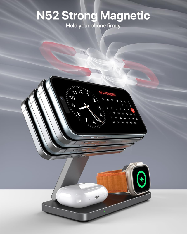 Foldable 3 in 1 Wireless Charging Station for Apple Compatible with Mag Safe Cha