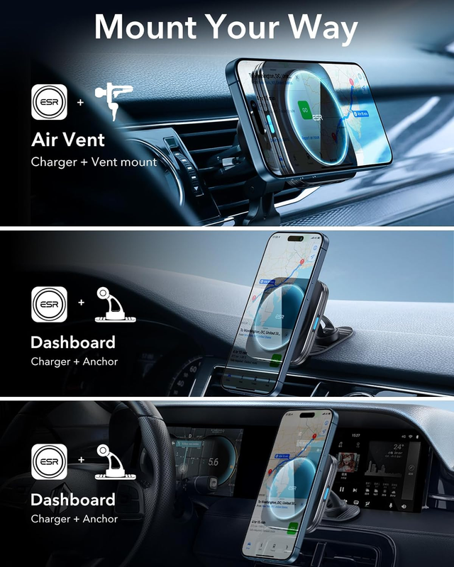 for Qi2 15W MagSafe Car Mount Charger, Qi2-Certified Air Vent/Dashboard Magnetic
