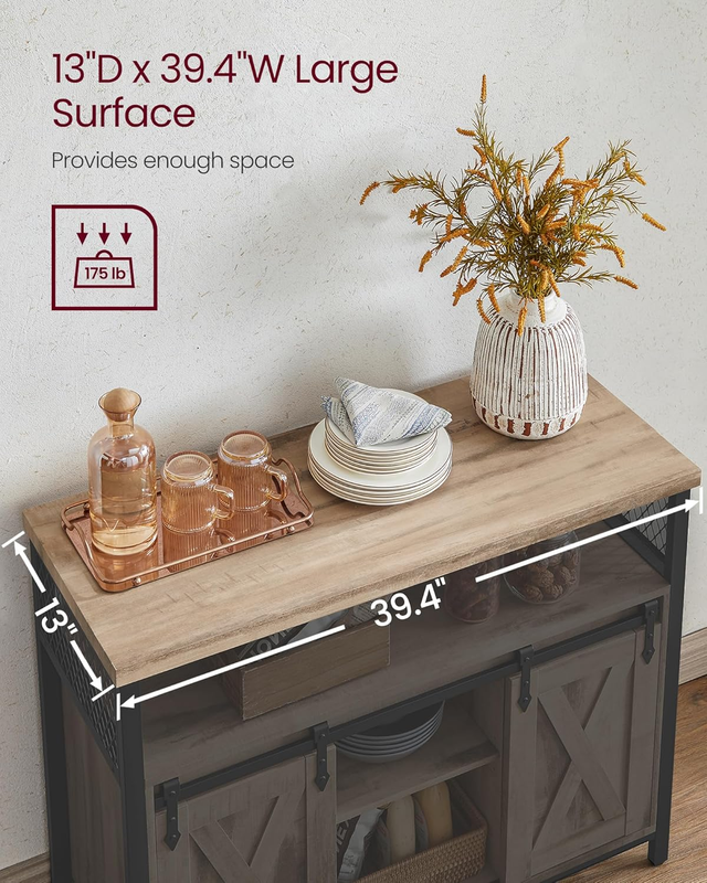 Buffet Cabinet, Coffee Bar Storage Cupboard, Sideboard with 2 Sliding Barn Doors
