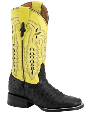 Pre-owned Ferrini Women's Exotic Full Quill Ostrich Western Boot Broad Square Toe - In Black