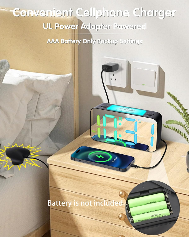 Extra Loud RGB Alarm Clock for Heavy Sleeper Hearing Impaired Deaf Bedroom, Rain