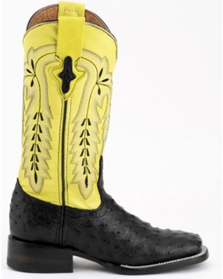 Pre-owned Ferrini Women's Exotic Full Quill Ostrich Western Boot Broad Square Toe - In Black