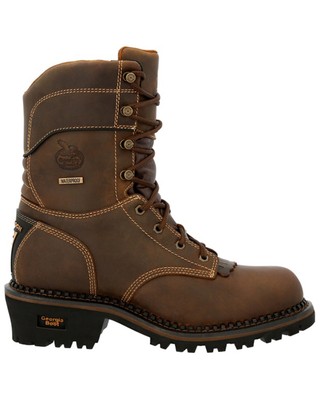 Pre-owned Georgia Boot Men's 9" Amp Lt Logger Insulated Waterproof Work Composite Toe - In Brown