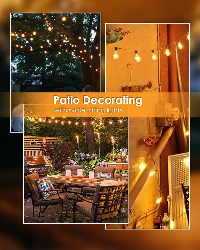 Solar String Lights Outdoor, 100FT ST38 Patio Lights with 52 Shatterproof LED Bu