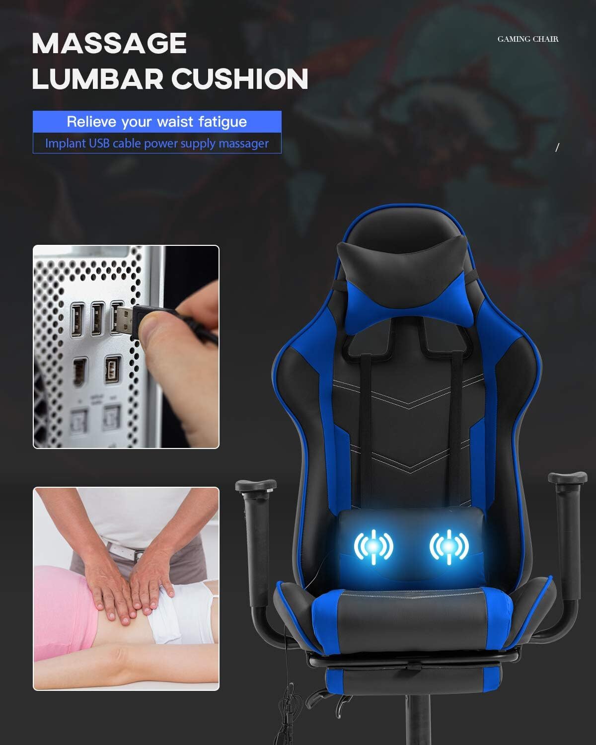 Ergonomic Desk Chai Massage PU Leather Recliner Computer Chair w/ Lumbar Support