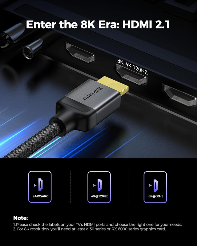 10K 8K HDMI 2.1 Cable 10ft, (Upgrade Braided) Certified Ultra High Speed HDMI Ca