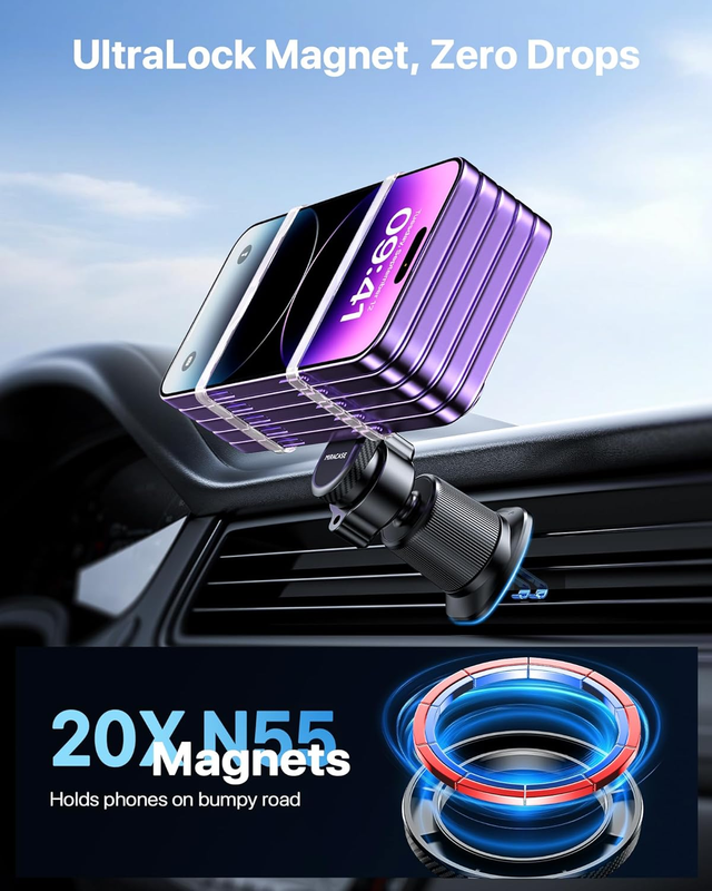 for MagSafe Car Mount, [Upgraded Steel Hook&Strong Magnets] Magnetic Phone Holde