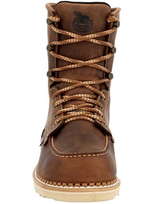 Pre-owned Georgia Boot Men's 8&quot; Waterproof Wedge Usa Lace-up Boot - Toe - Gb00532 In Brown