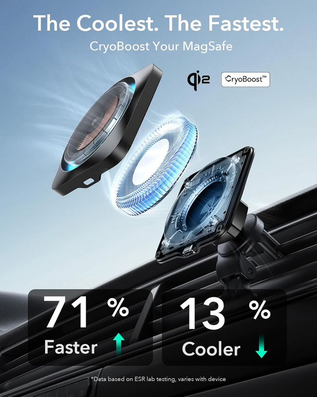 for Qi2 15W MagSafe Car Mount Charger CryoBoost, Phone Cooling Qi2-Certified Mag