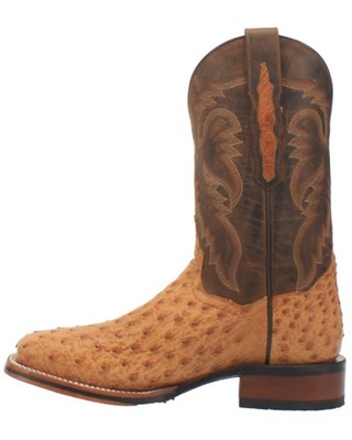 Pre-owned Dan Post Men's Kershaw Exotic Ostrich Skin Western Boot Broad Square Toe - In Brown