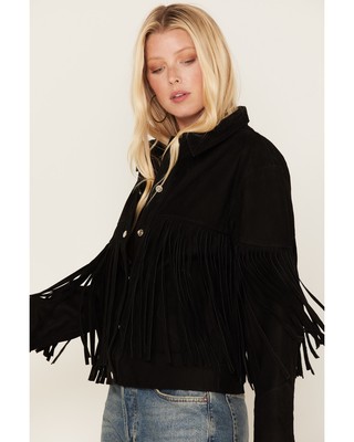 Pre-owned Understated Leather Women's Howling Moon Fringe Jacket - Wjkt105900 In Black