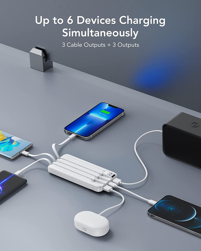 Portable Charger with Built in Cables, Power Bank with Cords Wires, Slim 10000mA