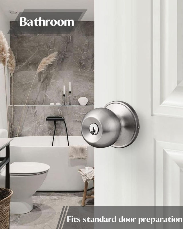 Bedroom Door Lock - Door Knob with Lock and Key - Exterior Door Handles - Stainl