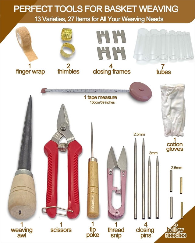 Upgrade 27 Pcs Basket Weaving Supplies, Basket Weaving Kits with User-Friendly D
