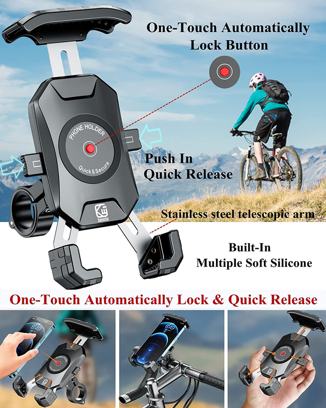 360 Phone Holder Mount Handlebar Automatic Lock Quick Releas