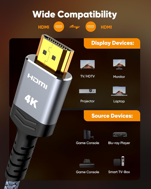 HDMI Cable 25ft, Long 4K HDMI 2.0 Cable eARC- 18Gbps High Speed HDMI Cord (4K 60