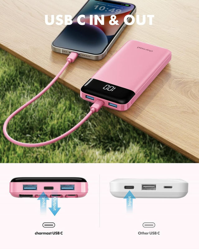 Portable Charger with Built in Cables, Power Bank with Cords Wires, Slim 10000mA