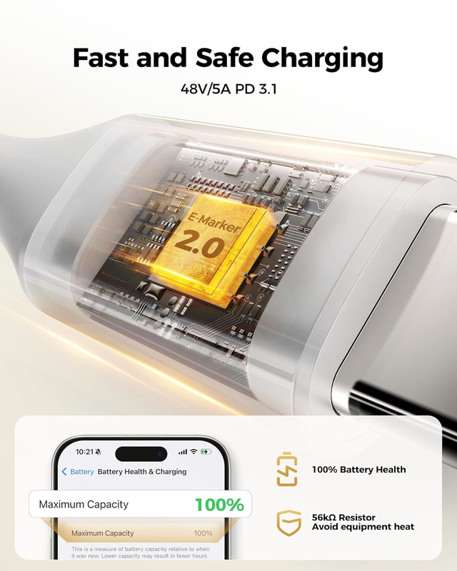 USB C to USB C Cable 240W 100W (2 Pack), 1FT Short Fast Charging Compatible for