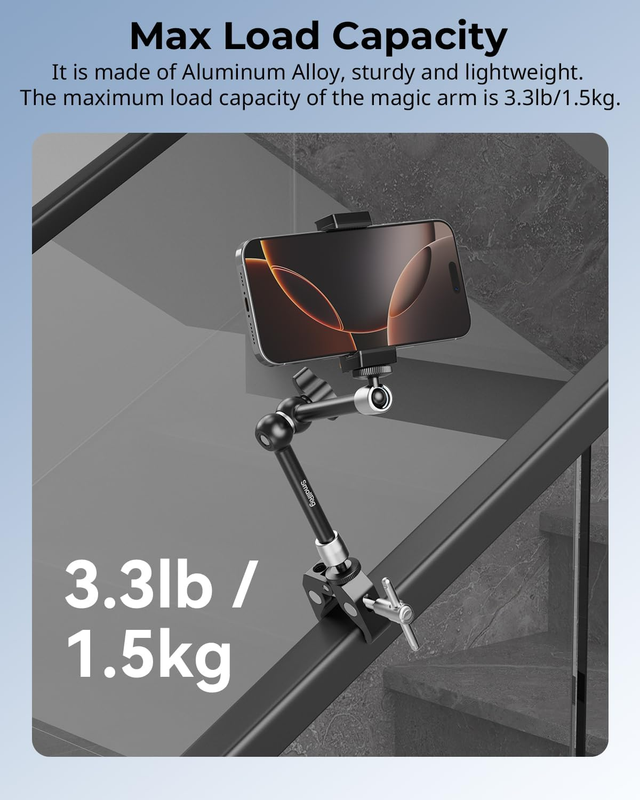 Clamp w/ 1/4" and 3/8" Thread Holes, 9.8 Inches Adjustable Friction Power Articu
