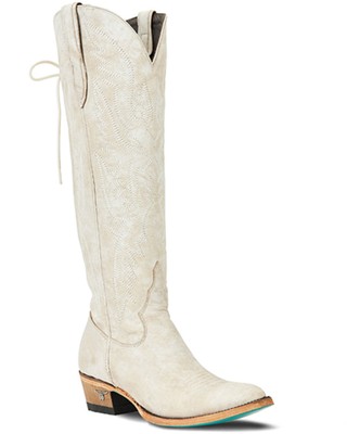 Pre-owned Lane Women's Monica Tall Western Boot - Medium Toe Ivory 11 M In White