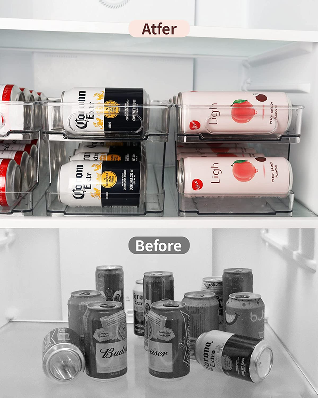 2 Pack Rolling Soda Can Dispenser for Refrigerator with 1 Pack Ice Ball