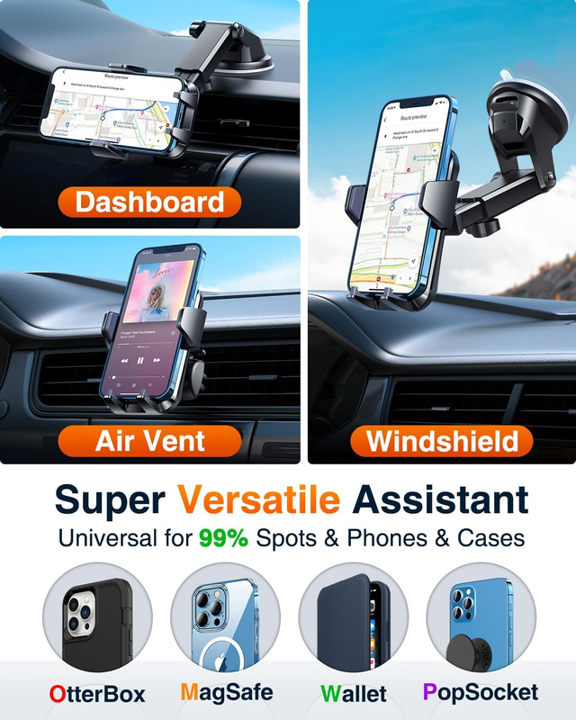 [85+LBS Strongest Suction & Clip] 2025 Upgrade Car Phone Holder [Patent & Safety
