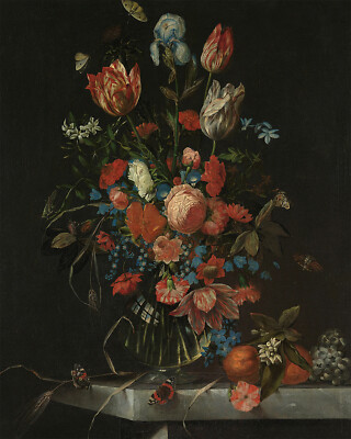 1600s Still Life with Flowers Painting Giclee Print on Fine Art Paper