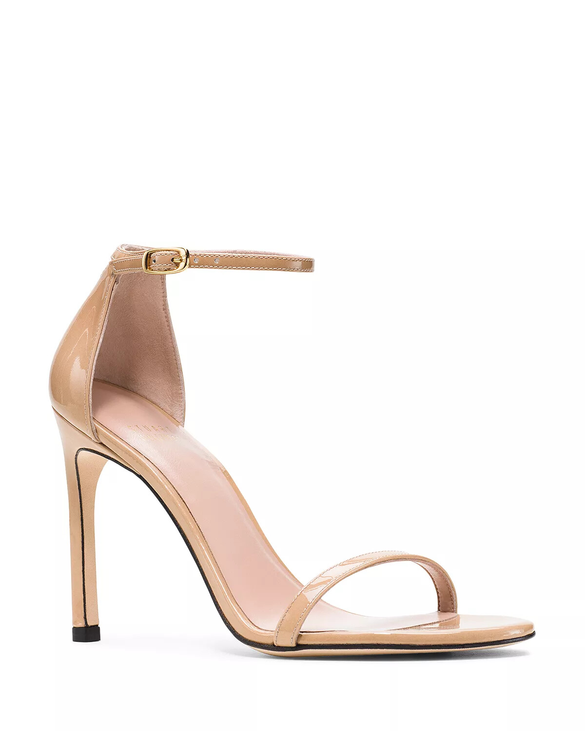 Pre-owned Stuart Weitzman Women's Nudistsong Adobe Patent Leather Heel Sandals Size 10 B In Beige