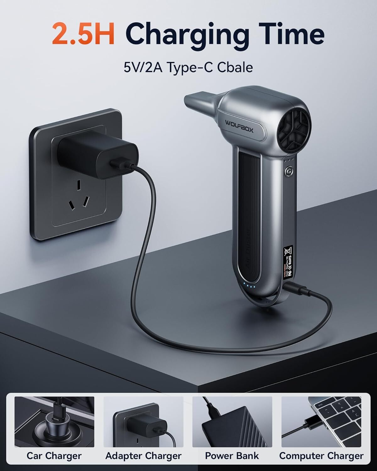 WOLFBOX 2/3PCS Compressed Air Duster-150000RPM Super Power Electric Air Duster