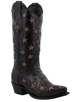 Pre-owned Star Women's Marfa  Inlay Studded Leather Western Boot - Snip Toe - Wbsn012 In Black