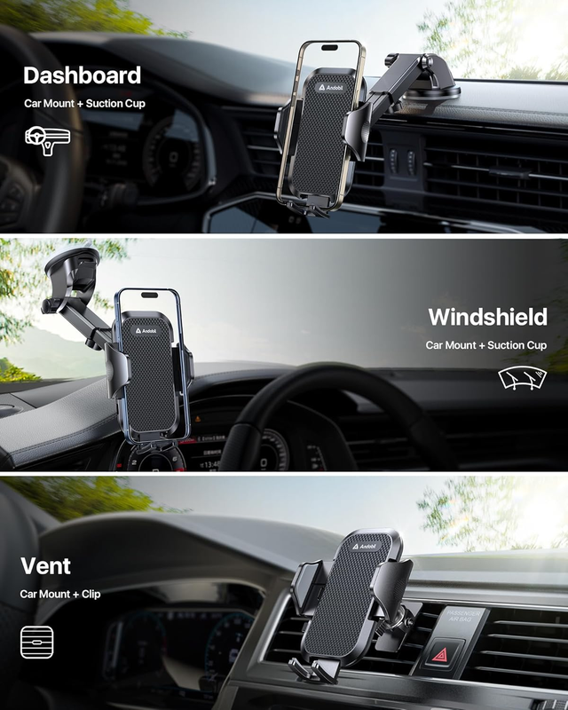 Phone Holder Car [Big Phones Friendly] 3-in-1 Universal Car Phone Holder Mount f