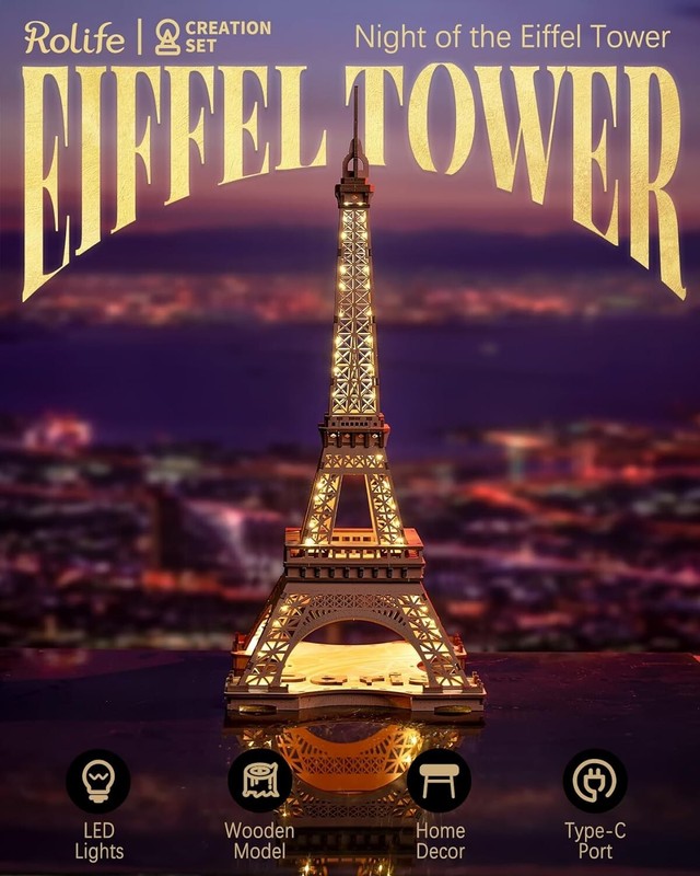 Rolife Eiffel Tower 3D Wooden Puzzle DIY Model Building Kit