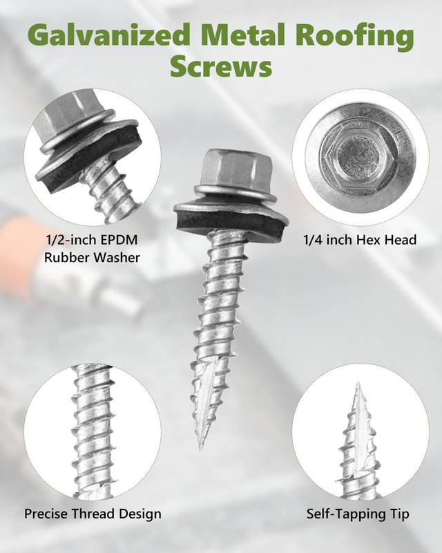 Hex Head Roofing Screws #10 × 1 Inch, 300Pcs Zinc Plated Self Tapping Metal Roof
